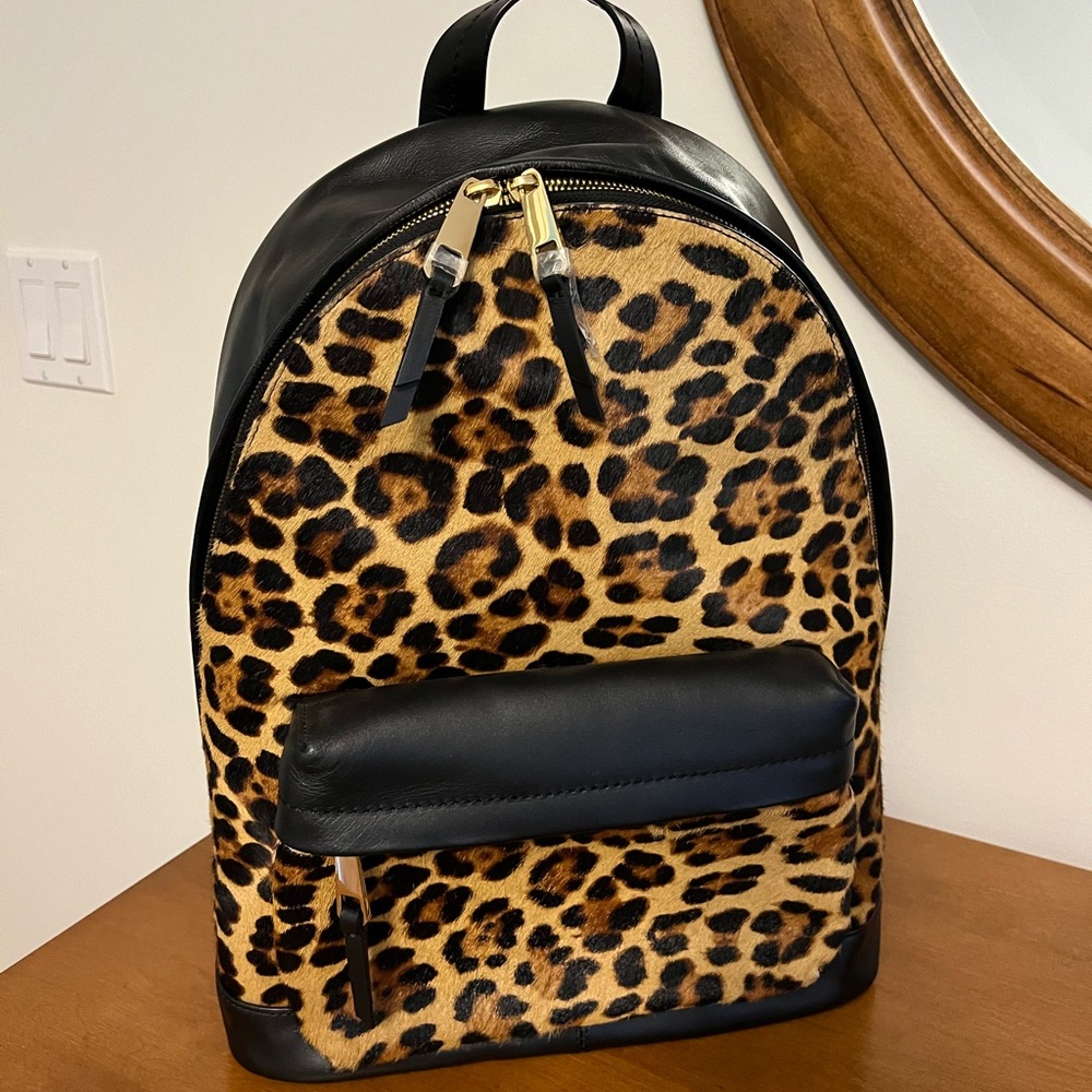 J Crew Leather and Leopard Backpack